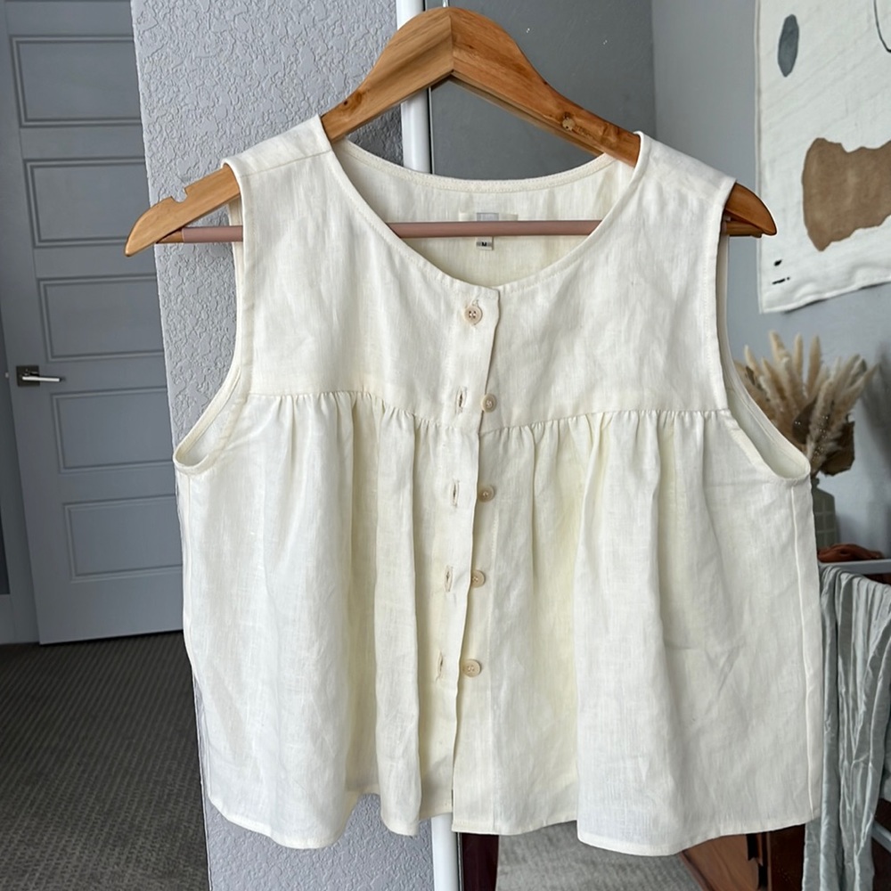 Ozma of California white linen button up peplum swing top size m
